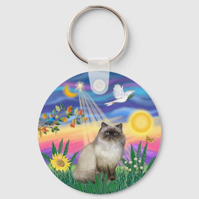 Chocolate Point Himalayan Cat  - Twilight Key Ring (Front)