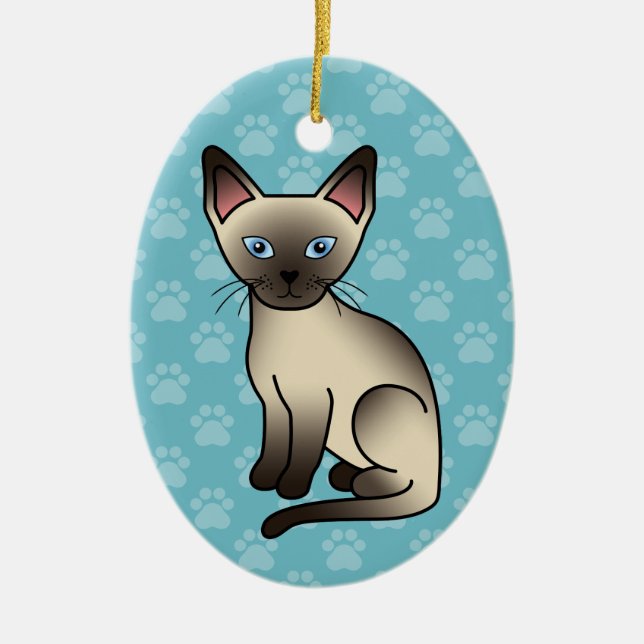 Chocolate Point Siamese Breed Cat Illustration Ceramic Tree Decoration (Front)