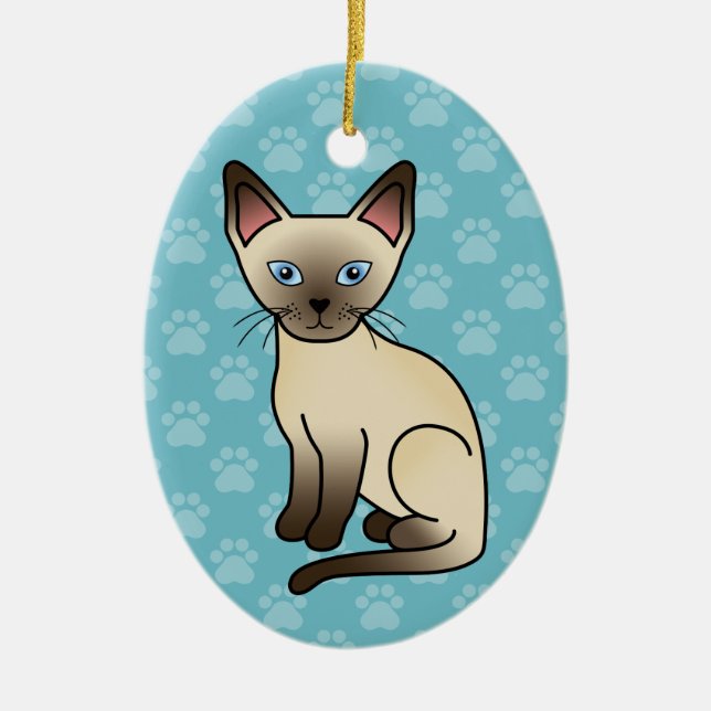 Chocolate Point Siamese Breed Cat Illustration Ceramic Tree Decoration (Front)