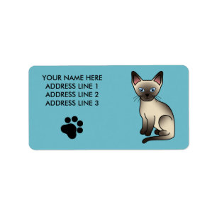 Chocolate Point Siamese Breed Cat Illustration Label
