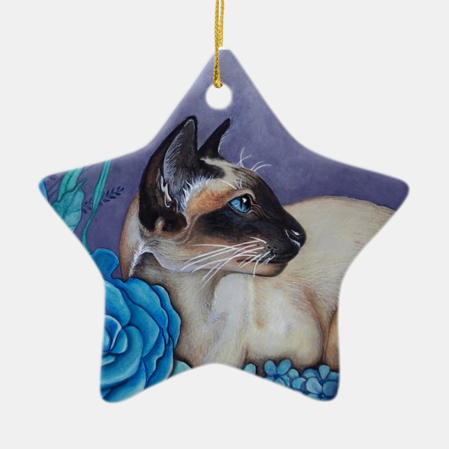 Chocolate Point Siamese Cat Ceramic Tree Decoration (Front)