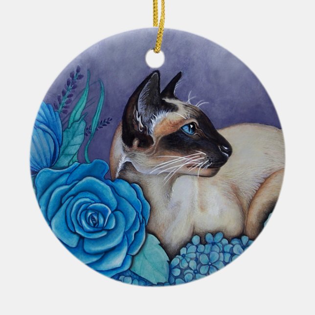 Chocolate Point Siamese Cat Ceramic Tree Decoration (Front)