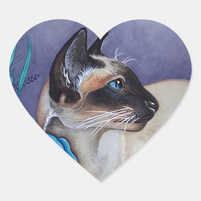 Chocolate Point Siamese Cat Heart Sticker (Front)
