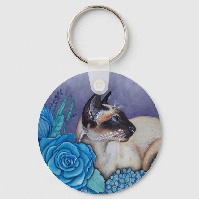 Chocolate Point Siamese  Cat Key Ring (Front)