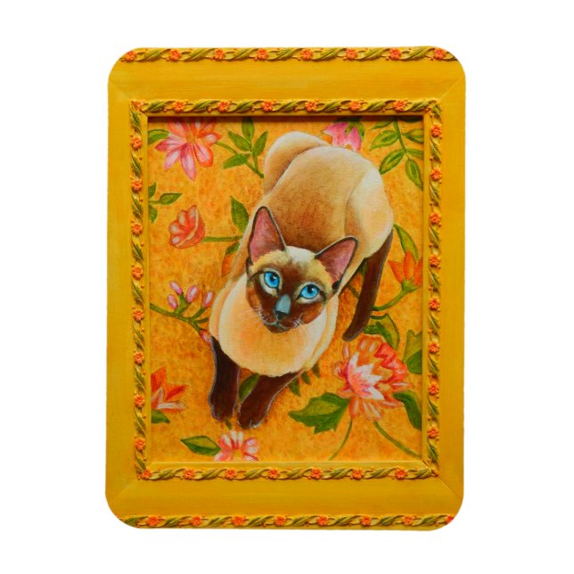 Chocolate Point Siamese Cat on Floral Carpet Magnet (Vertical)