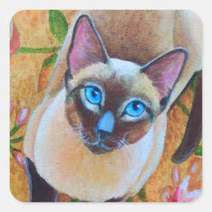 Chocolate Point Siamese Cat on Floral Rug Square Sticker