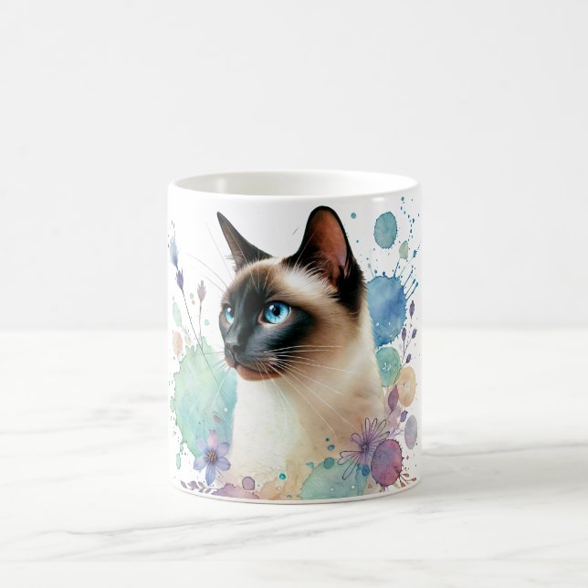Chocolate Point Siamese Cat Watercolor Coffee Mug (Center)