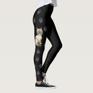 Chocolate Point Tabby Birman Cat & Paws Black Leggings