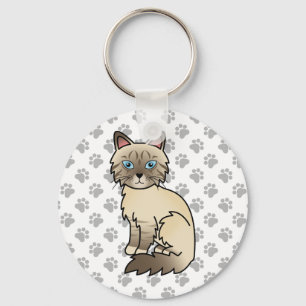 Chocolate Point Tabby Birman / Ragdoll Cartoon Cat Key Ring