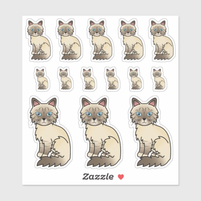 Chocolate Point Tabby Birman/Ragdoll Cartoon Cats (Sheet)