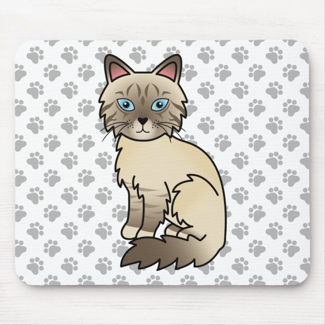 Chocolate Point Tabby Birman / Ragdoll Cat & Paws Mouse Mat (Front)