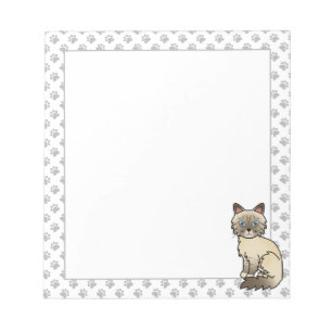 Chocolate Point Tabby Birman / Ragdoll Cat & Paws Notepad