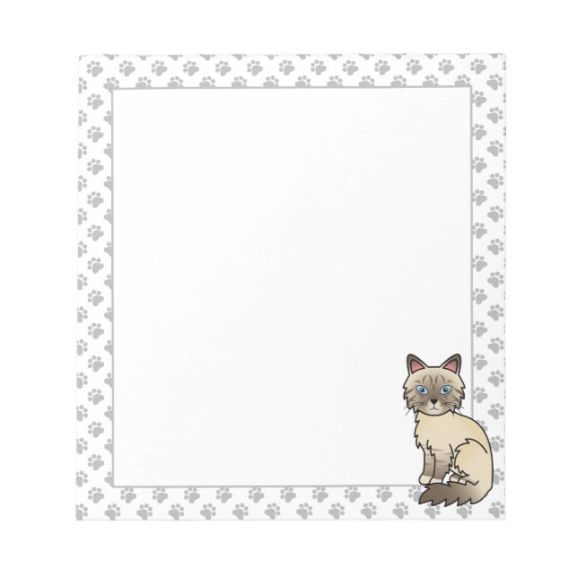 Chocolate Point Tabby Birman / Ragdoll Cat & Paws Notepad (Front)