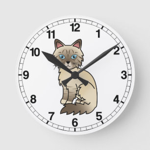 Chocolate Point Tabby Birman / Ragdoll Cat Round Clock