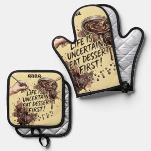 Chocolate Pudding Day-Funny Pudding O'Clock Oven Mitt & Pot Holder Set