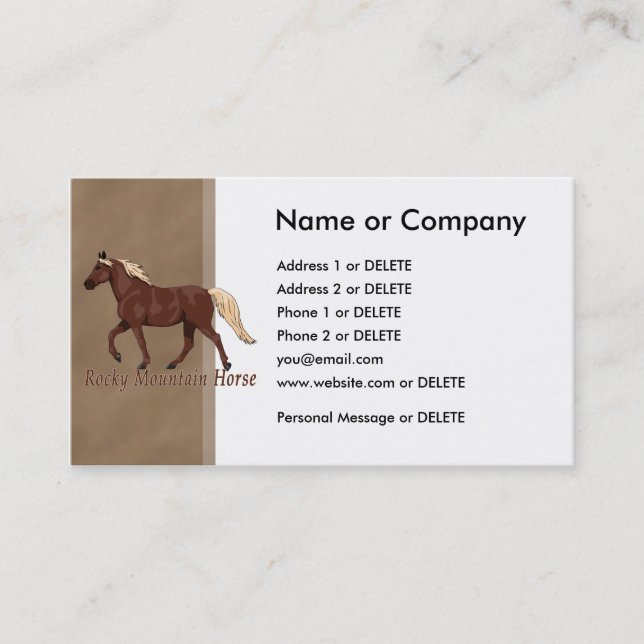 Chocolate Rocky Mountain Horse Business Card (Front)