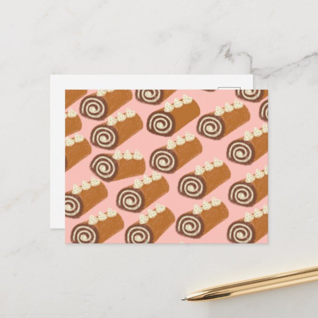 Chocolate Roll Cake Postcard (Front/Back In Situ)