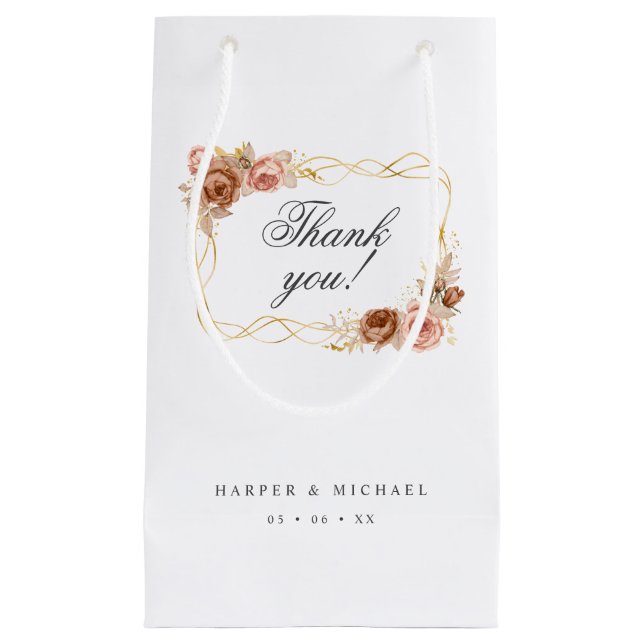 chocolate roses blush pink wedding thank you small gift bag (Front)