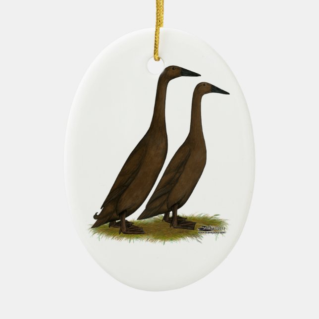 Chocolate Runner Ducks Ceramic Tree Decoration (Front)