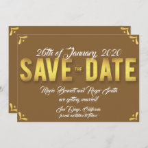 Chocolate Save The Date Card with Gold Foil
