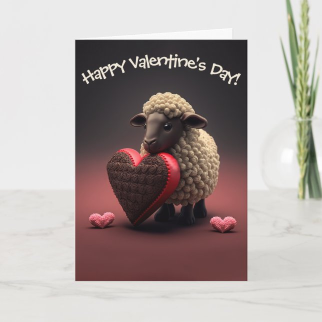 Chocolate Sheep with Candy Heart Valentine's Day Holiday Card (Front)