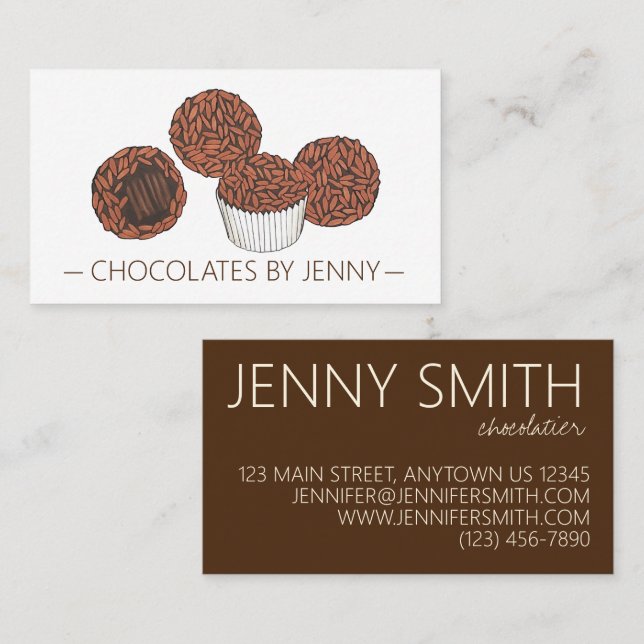 Chocolate Shop Chocolatier Pastry Chef Brigadeiro Business Card (Front/Back)