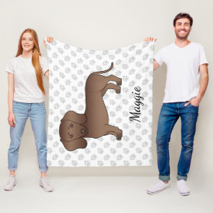 Chocolate Short Hair Dachshund Cartoon Dog & Name Fleece Blanket