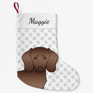 Chocolate Short Hair Dachshund Cartoon Dog & Name Small Christmas Stocking