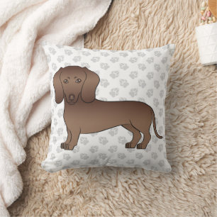Chocolate Short Hair Dachshund Cartoon Dog & Paws Cushion