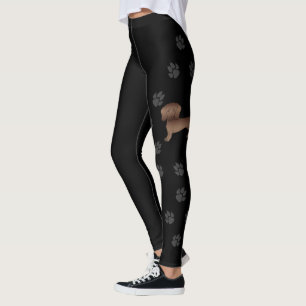 Chocolate Short Hair Dachshund Cartoon Dog & Paws Leggings
