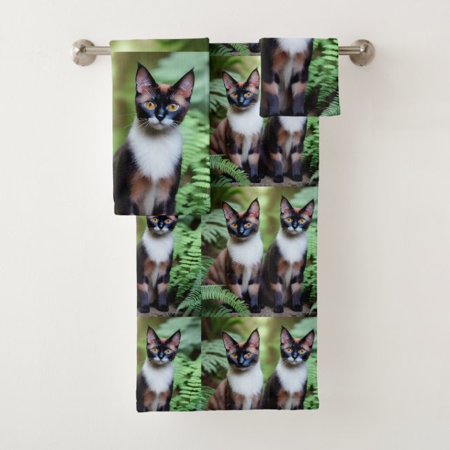 Chocolate Siamese Cat Twins, Bath Towel Set (Insitu)