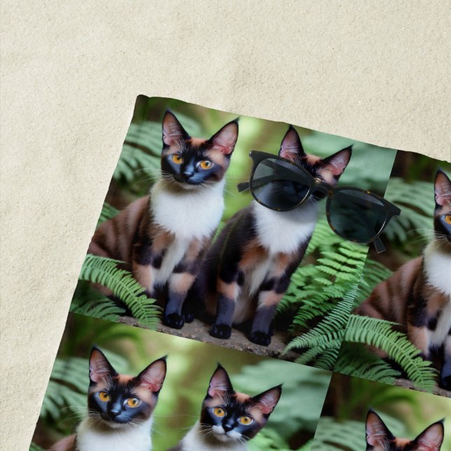 Chocolate Siamese Cat Twins, Beach Towel (In Situ)