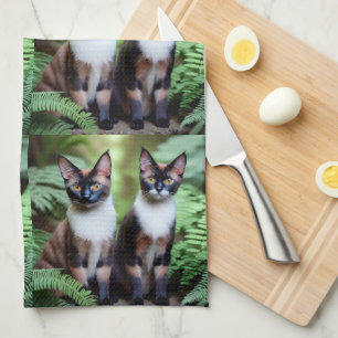 Chocolate Siamese Cat Twins, Dish Towel
