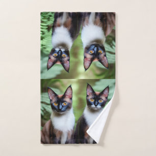 Chocolate Siamese Cat Twins, Hand Towel