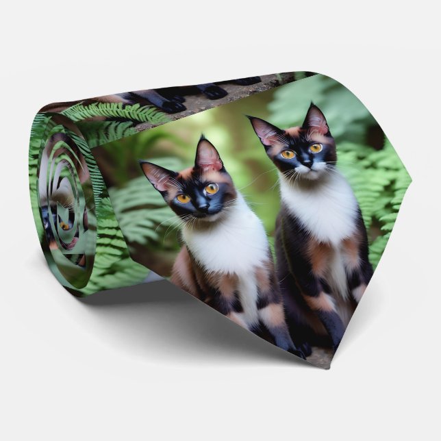 Chocolate Siamese Cat Twins, Neck Tie (Rolled)