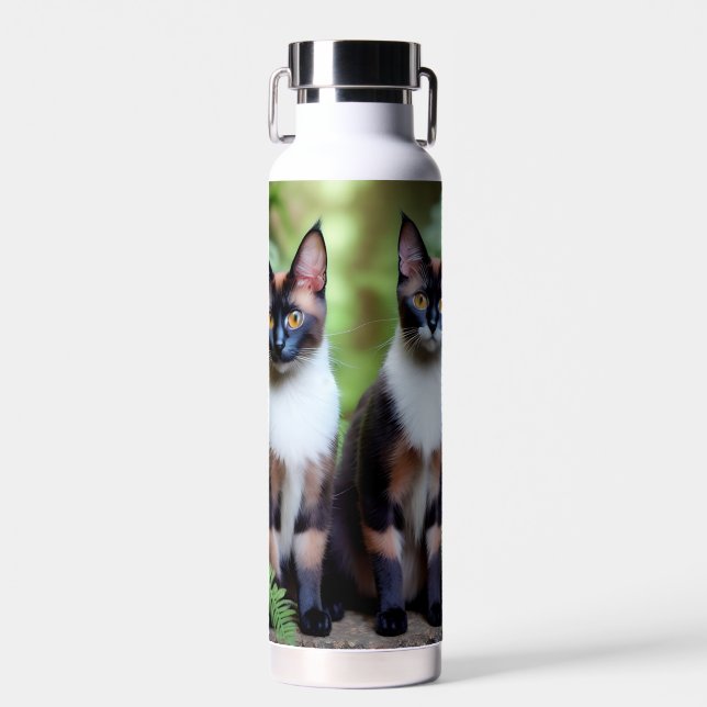Chocolate Siamese Cat Twins,  Water Bottle (Front)
