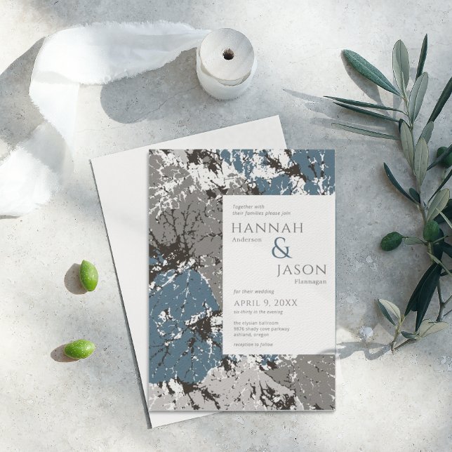 Chocolate Slate Abstract Leaves Wedding Invitation (Creator Uploaded)