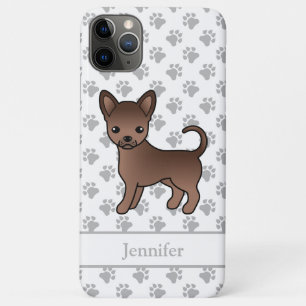 Chocolate Smooth Coat Chihuahua Cartoon Dog & Name iPhone 11 Pro Max Case