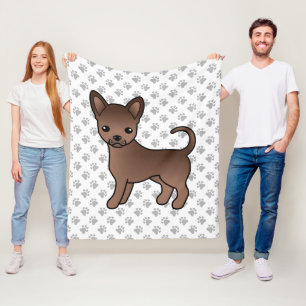 Chocolate Smooth Coat Chihuahua Cartoon Dog & Paws Fleece Blanket