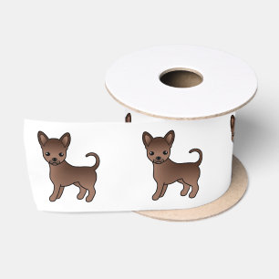 Chocolate Smooth Coat Chihuahua Cute Cartoon Dog Satin Ribbon