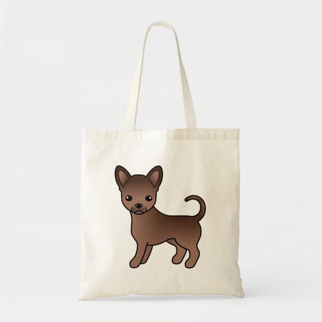 Chocolate Smooth Coat Chihuahua Cute Cartoon Dog Tote Bag (Front)