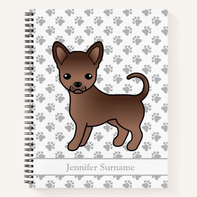 Chocolate Smooth Coat Chihuahua Dog & Custom Text Notebook (Front)