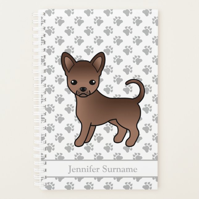 Chocolate Smooth Coat Chihuahua Dog & Custom Text Planner (Front)
