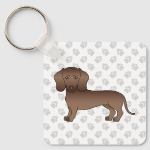 Chocolate Smooth Hair Dachshund Cute Cartoon Dog Key Ring