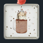 Chocolate Snowman Milkshake Christmas Year Metal Tree Decoration<br><div class="desc">Illustration of a chocolate Christmas themed milkshake topped with whipped cream,  sprinkles,  chocolate chips,  hot fudge,  caramel,  snowflake Christmas cookie,  and marshmallow snowman.  Personalise with name and year.</div>