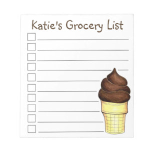 Chocolate Soft Serve Ice Cream Cone Grocery List Notepad