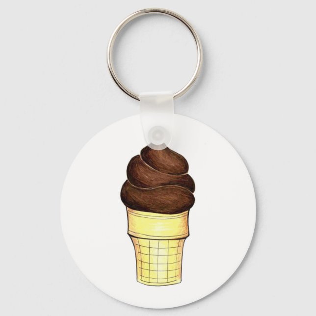 Chocolate Soft Serve Swirl Ice Cream Cone Foodie Key Ring (Front)