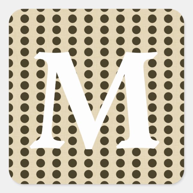 Chocolate Spice Moods Dots with Monogram Initial Square Sticker (Front)