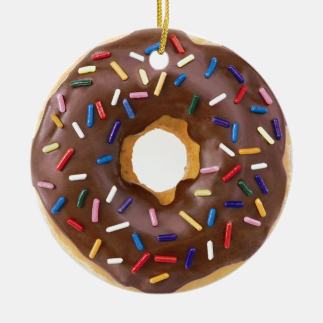 Chocolate Sprinkle Doughnut Ceramic Tree Decoration (Front)