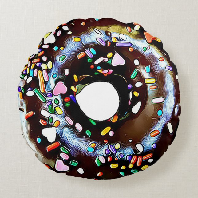 Chocolate Sprinkle Doughnut Double Sided Round Pil Cushion (Front)